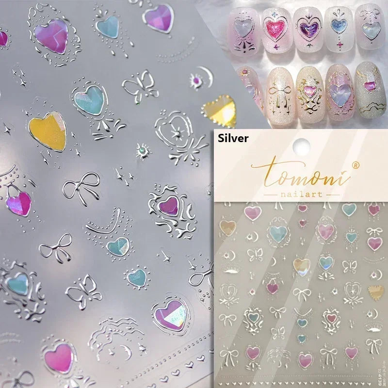 1pcs New 5D Bronzing Punk Heart Moon Nail Art Charms Gothic Star Adhesive Slider Press on Nail Decoration Decals Accessories DIY