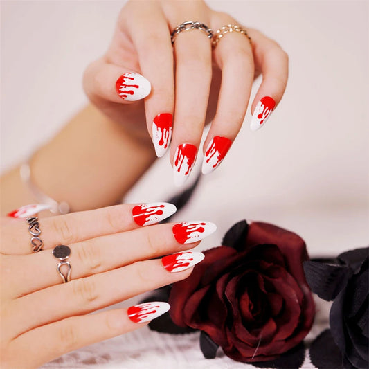 24Pcs/Set Dark Punk Skeleton Long Ballet Fake Nails Art Coffin Wearing Press on Nails False Artifical Acrylic Fake Nail Kits