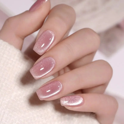 Fake Nails Square Head Cat's Eye French Nail Glitter Powder Press on Nails Waterproof Faux Fingernails False Nails
