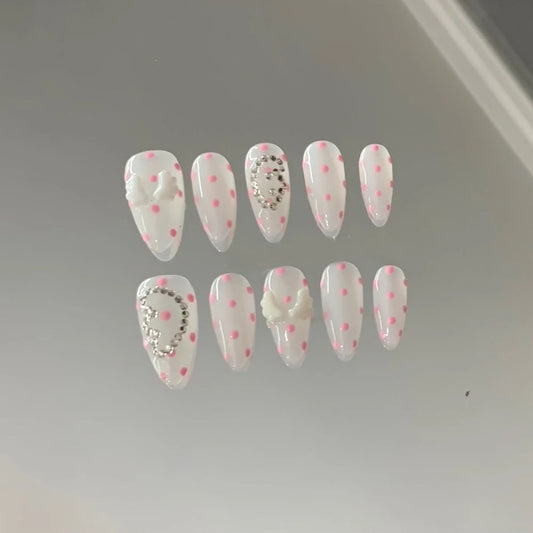 Y2K Punk Style Long Coffin Stiletto Handmade Fake Nails Spice Girls 3D Hello Kitty Flowers Heavy Metal Diamond Wearable Nails