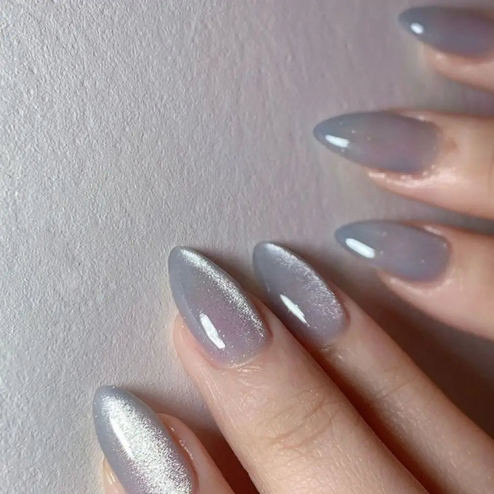 Fake Nails Square Head Cat's Eye French Nail Glitter Powder Press on Nails Waterproof Faux Fingernails False Nails