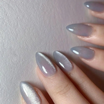 Fake Nails Square Head Cat's Eye French Nail Glitter Powder Press on Nails Waterproof Faux Fingernails False Nails