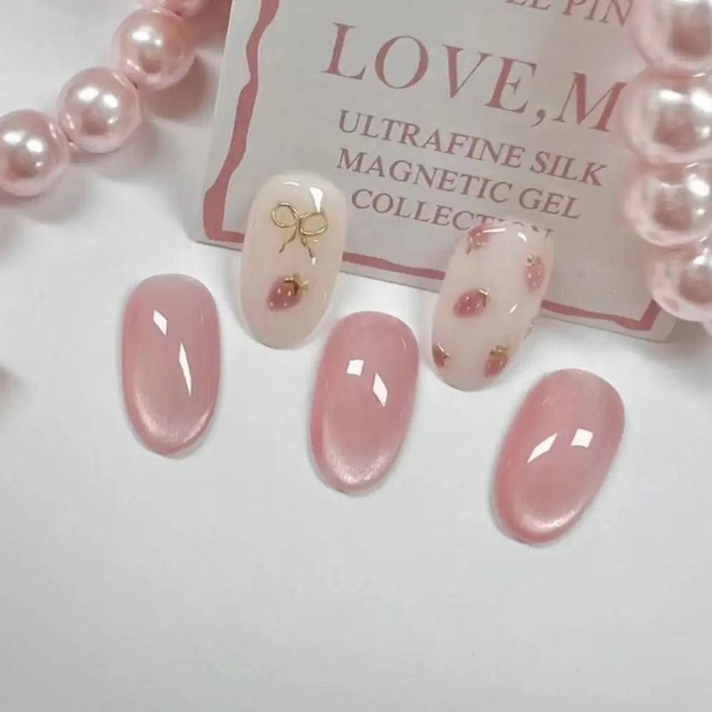Fake Nails Square Head Cat's Eye French Nail Glitter Powder Press on Nails Waterproof Faux Fingernails False Nails