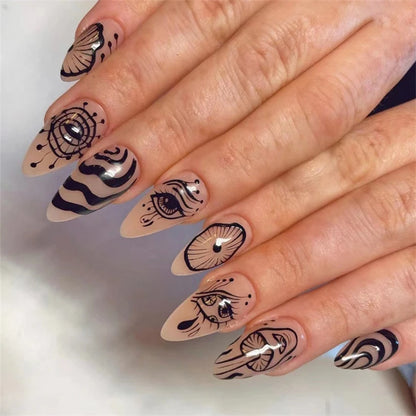 24Pcs/Set Dark Punk Skeleton Long Ballet Fake Nails Art Coffin Wearing Press on Nails False Artifical Acrylic Fake Nail Kits