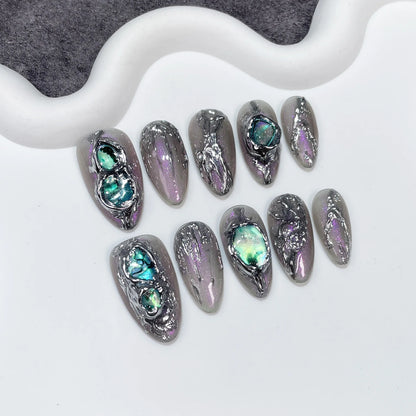 10Pcs Black Almond Handmade Press on Nails Butterfly Fake Nails Wearable Stick-on Nails Rose False Nail Uñas Postizas Uñas 네일팁