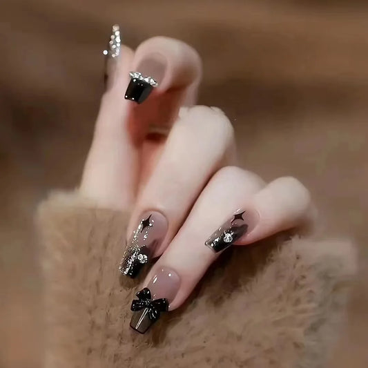 24Pcs 3D kuromi press on nails Y2K Cartoon Handmade Fake Nails Black Gel nail Wearable Nails Cinnamoroll Melody Anime False Nail