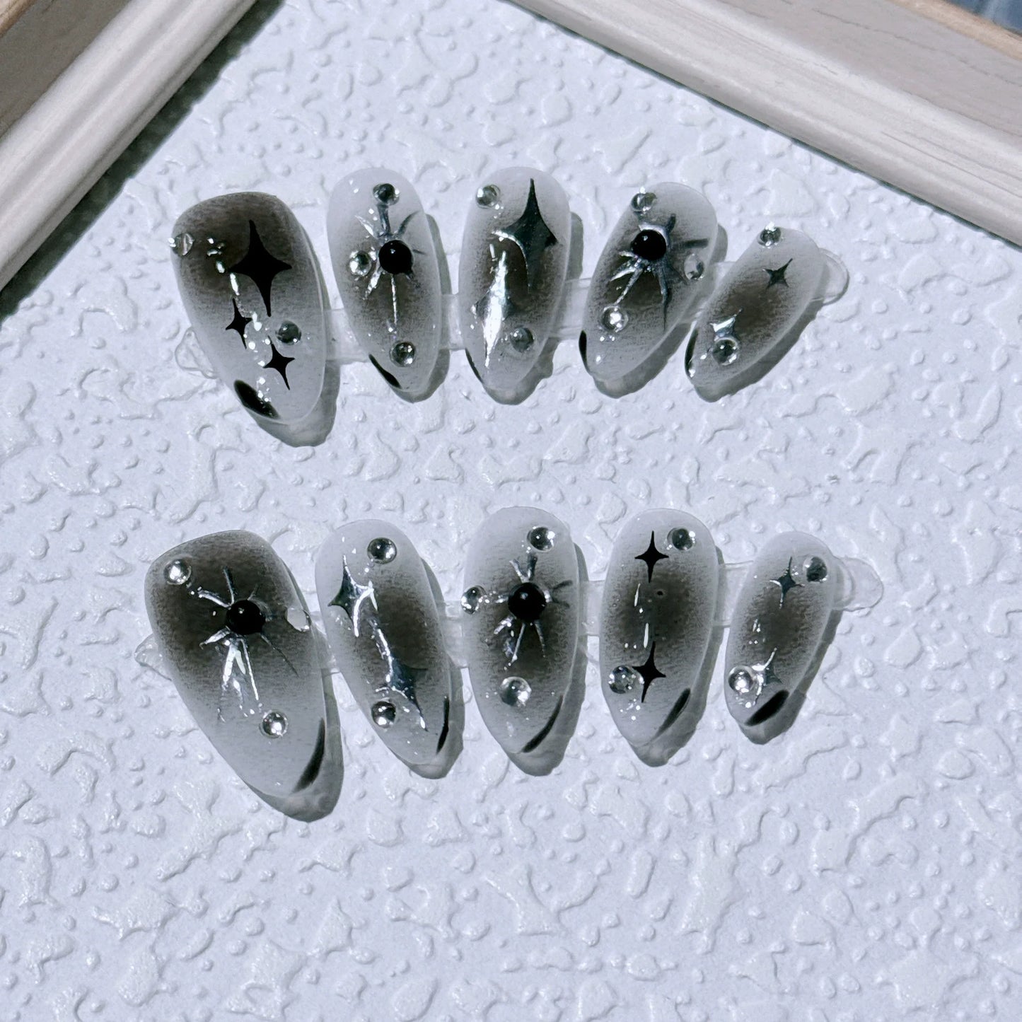 10Pcs Black Almond Handmade Press on Nails Butterfly Fake Nails Wearable Stick-on Nails Rose False Nail Uñas Postizas Uñas 네일팁