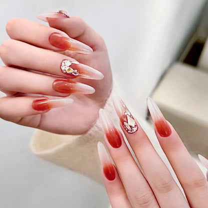 24pcs Long Pointed Fake Nail Patches Glossy Dark Black Cool Wearable Press ON Nails Solid Color Full Cover Artificial False Nail