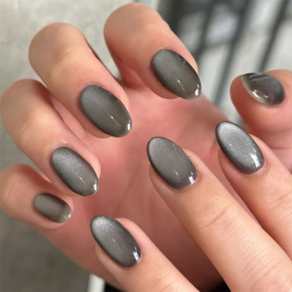 Fake Nails Square Head Cat's Eye French Nail Glitter Powder Press on Nails Waterproof Faux Fingernails False Nails