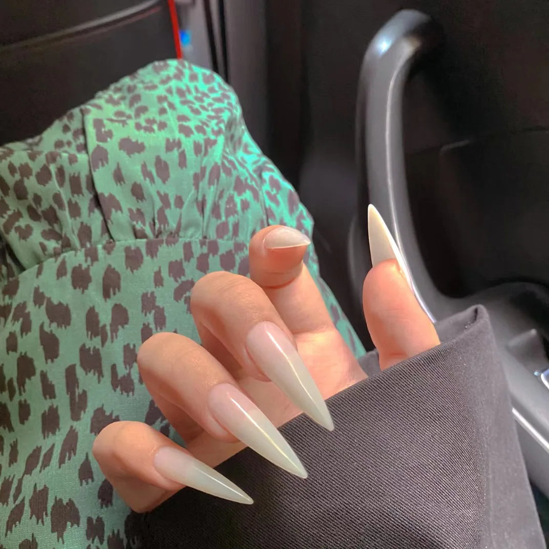 24pcs Long Pointed Fake Nail Patches Glossy Dark Black Cool Wearable Press ON Nails Solid Color Full Cover Artificial False Nail