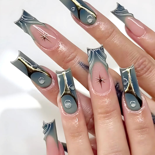 24pcs Halloween Dark Scrub Fake Nails Press on Nails Wearable y2k Nails Super Long Pointy Nails 3D Black Snake False Nails Tip