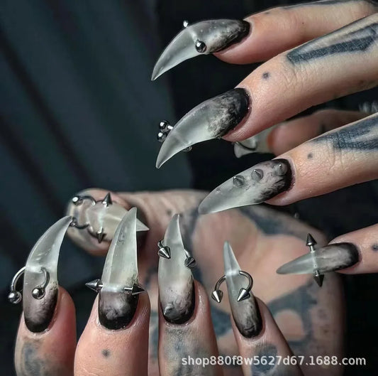 10 Pieces Dark Smoky Gradient Handmade Press On Nails Gothic Punk Dragon Claw Animal Claw Fake Nails Removable Reusable