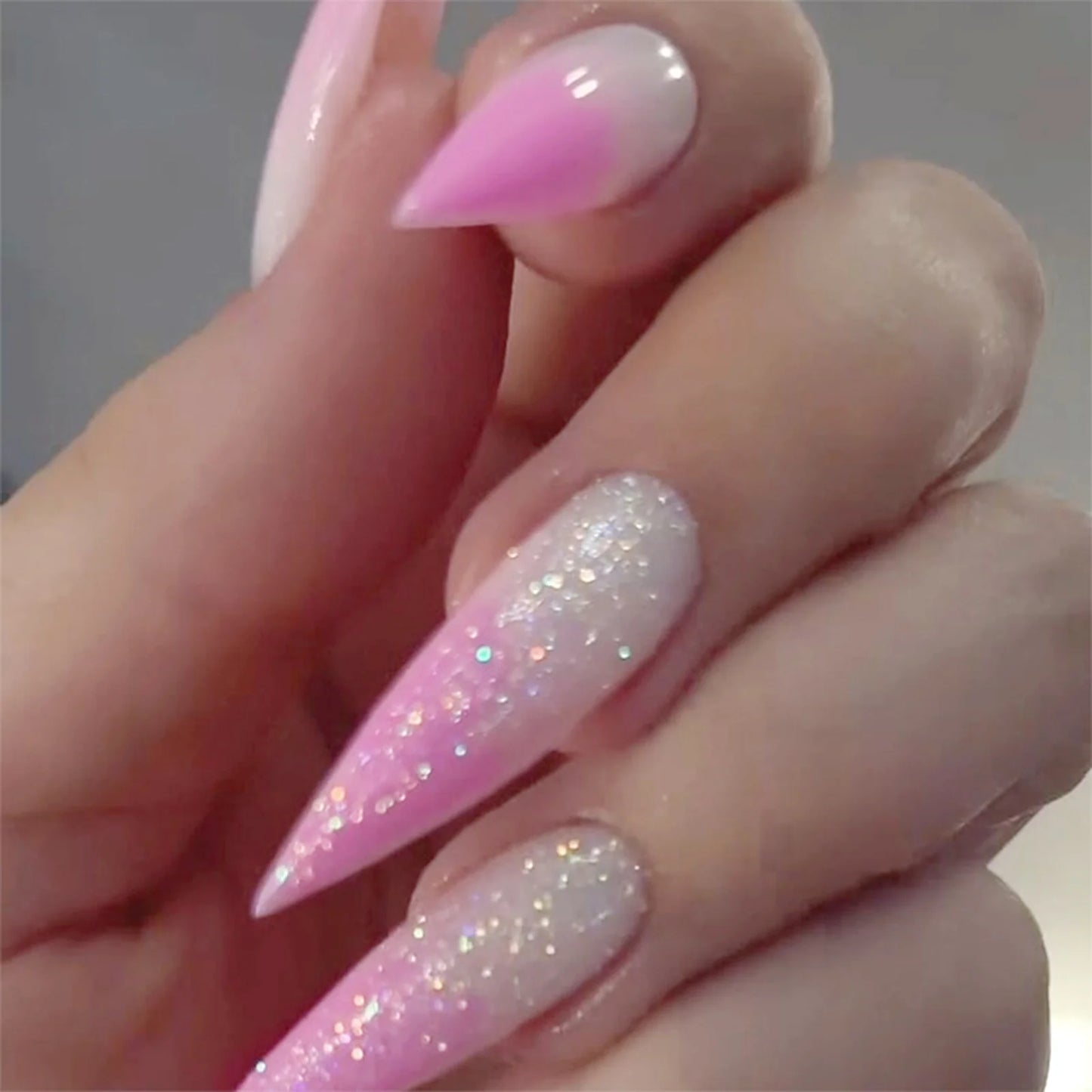 24pcs Long Pointed Fake Nail Patches Glossy Dark Black Cool Wearable Press ON Nails Solid Color Full Cover Artificial False Nail
