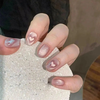 Fake Nails Square Head Cat's Eye French Nail Glitter Powder Press on Nails Waterproof Faux Fingernails False Nails